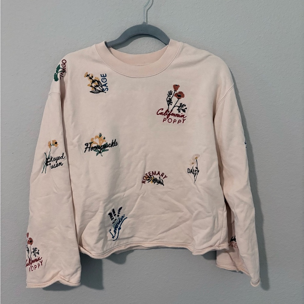Madewell Pink Floral Embroidered Sweatshirt